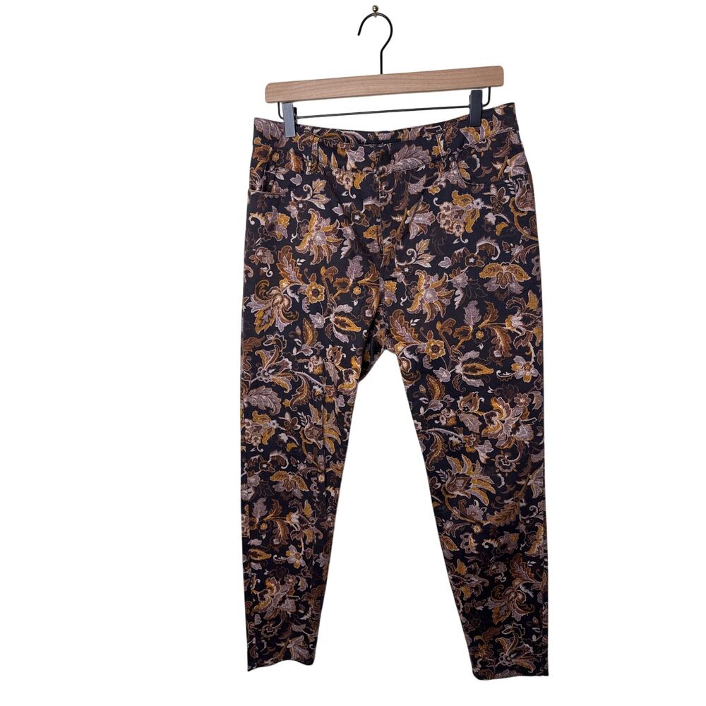 PERUVIAN CONNECTION Lotus Blossom Ankle Pants Espresso Brown Floral Size 12